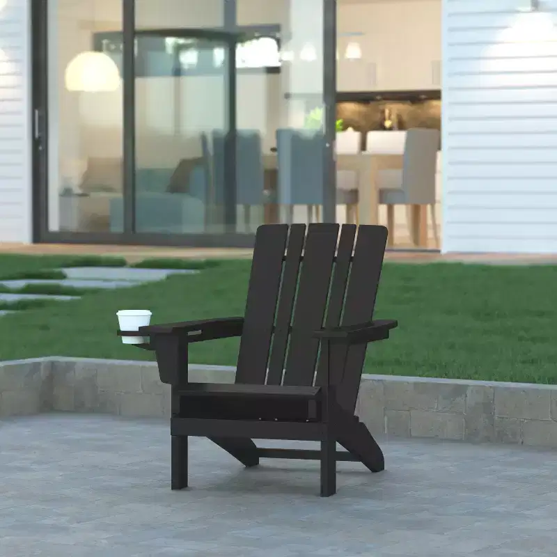 Emma and Oliver Adirondack Chair with Cup Holder, Weather Resistant HDPE Adirondack Chair