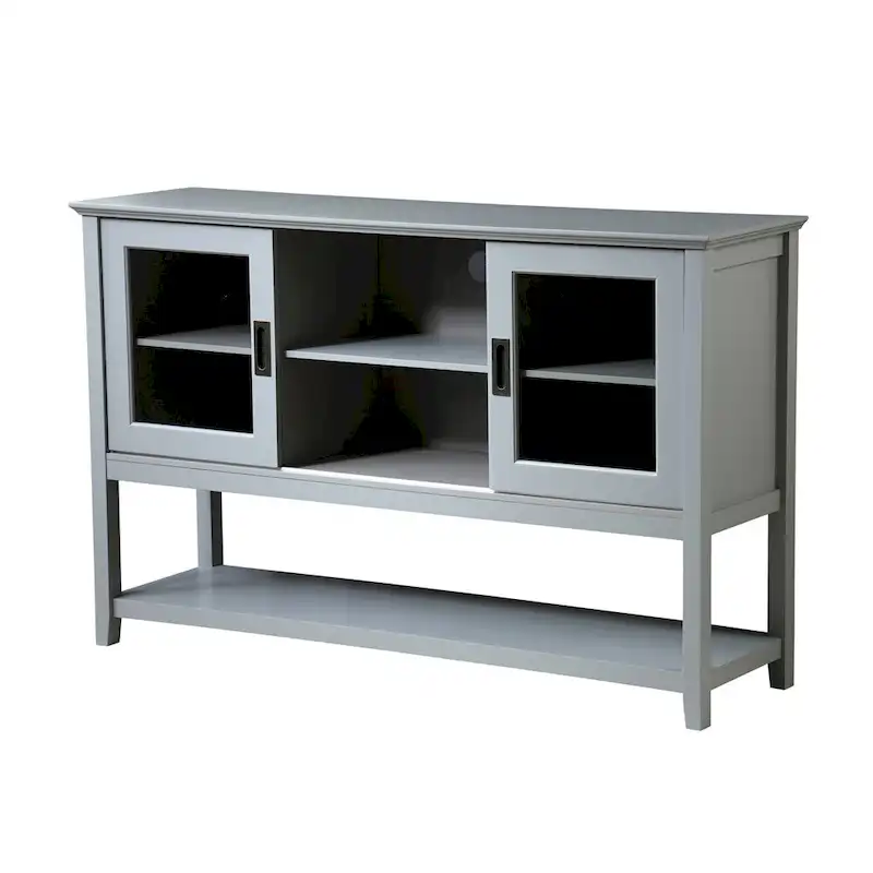Sideboard Buffet Cabinet with Tempered Glass Doors – Grey, MDF, 2-Person Assembly