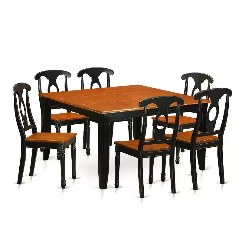7-Piece Square Black & Cherry Finish Solid Wood Top Dining Table with 6-Chairs