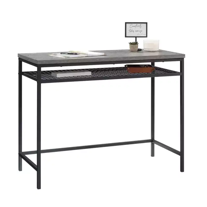 TUYOHW Modern 40 Writing Desk,Home Office Desk with Adjustable Lower Grid Shelf,Metal Frame,Wooking Desk for Home Office,Study,Small Spaces,Gray