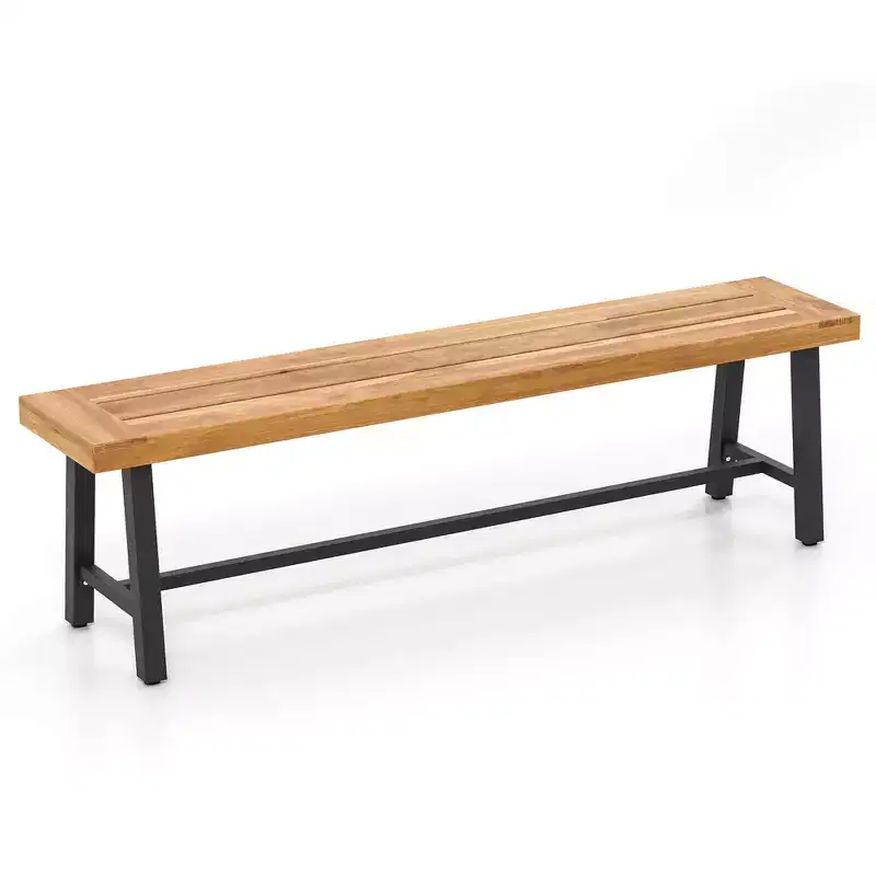 Costway 63 Long Outdoor Acacia Wood Bench Seats up to 3 Persons for Garden Porch