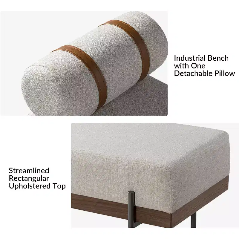 Entryway Bench with Removable Pillow, Industrial Style