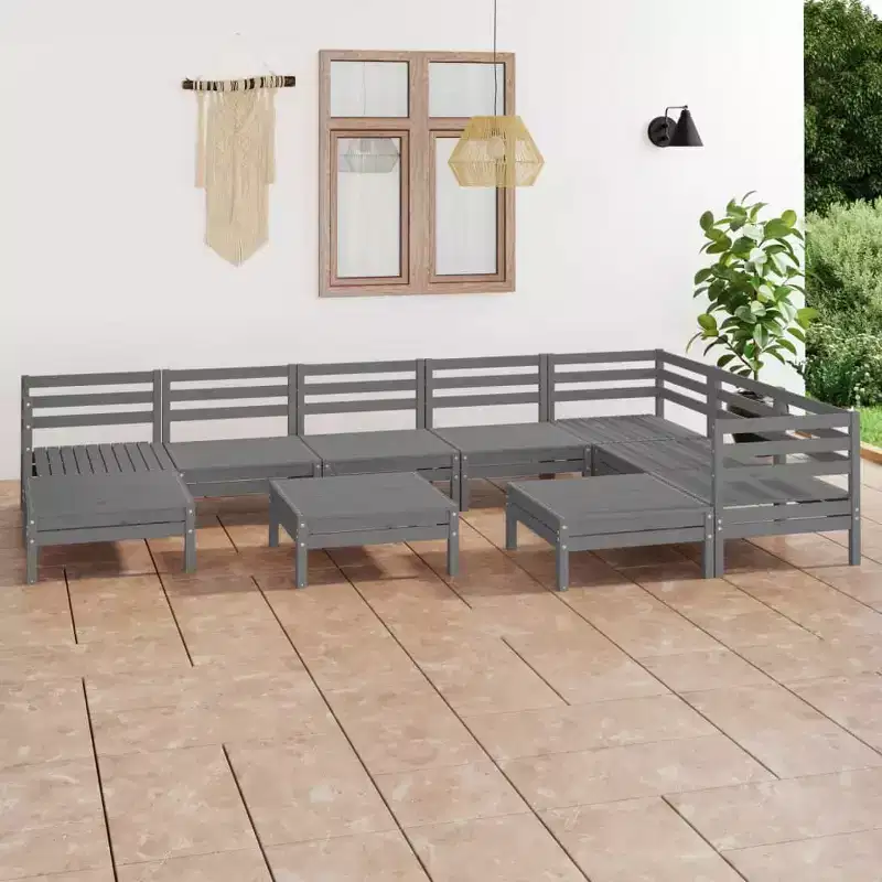 vidaXL Garden Lounge Set Gray Solid pine wood 10 Piece Set Modular