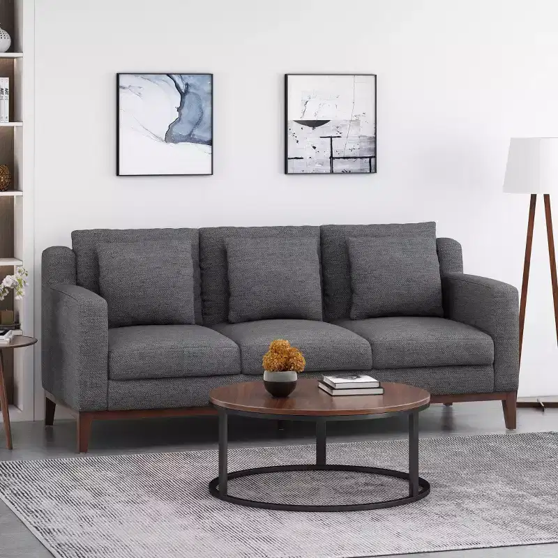 Elliston Contemporary Fabric 3 Seater Sofa with Accent Pillows