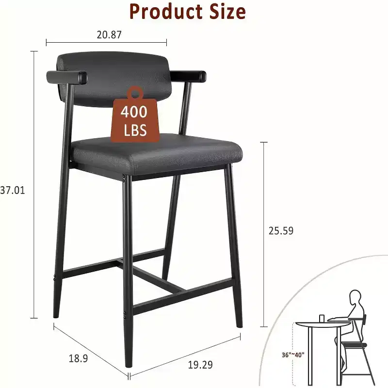 Bar Stools Set of 4, Counter Stools with Back and Thickened Metal Legs, Upholstered PU Leather Counter Height Barstools with Footrest