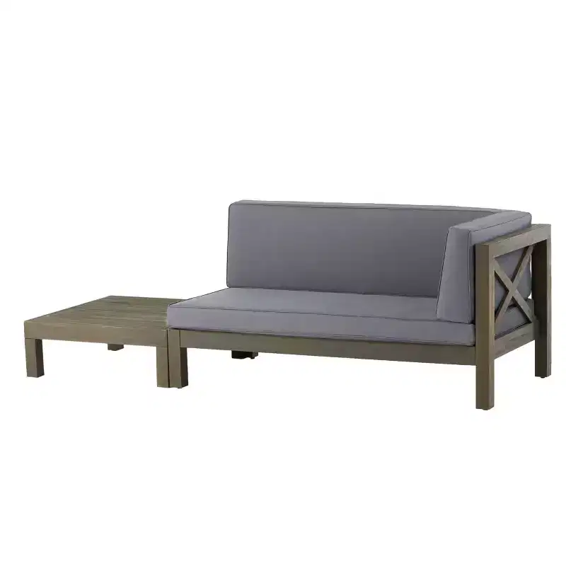 2pc Brava Outdoor Acacia Wood Right Arm Loveseat & Coffee Table with Cushion - Christopher Knight Home: Patio Set with Removable Cushions