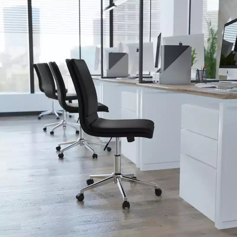 Mid-Back Armless Swivel Task Office Chair Bonded Leather Adjustable Metal Base