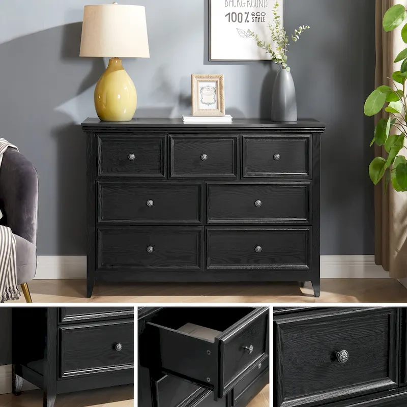 Farmhouse Modern 7-Drawer Horizontal Dresser, Cabinet, Storage Clothes, Storage Drawers Cabinet for Living Room