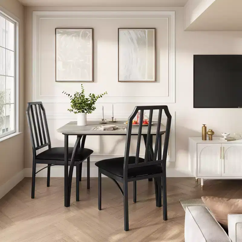 Square Dining Room Table Set with Upholstered Chairs  Kitchen Table for Home, Apartment, Small Space