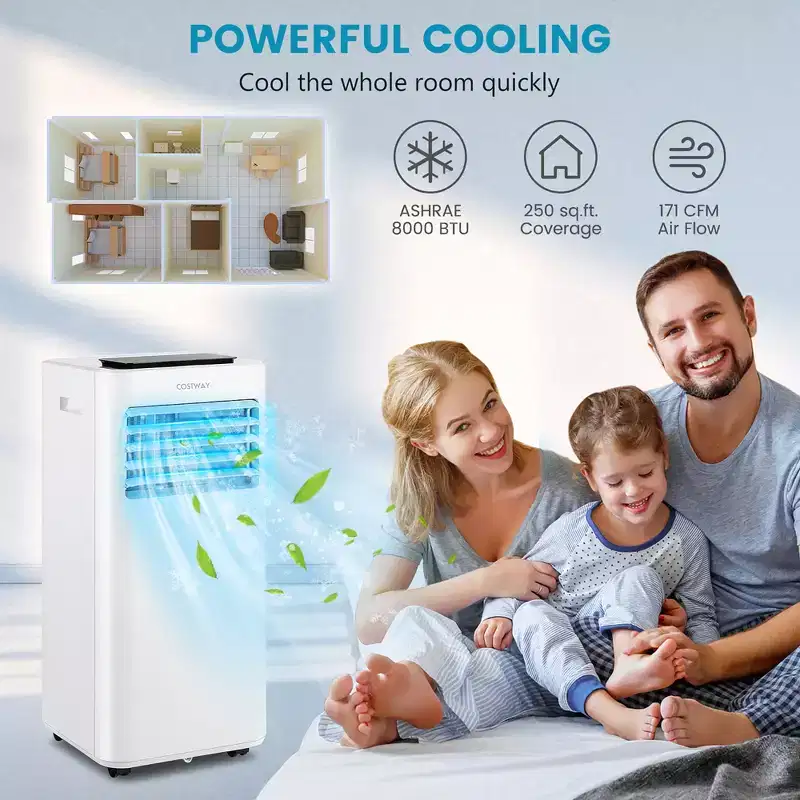 Costway 8000 BTU Portable Air Conditioner 3-in-1 AC Unit with Cool Fan Dehum Sleep Mode