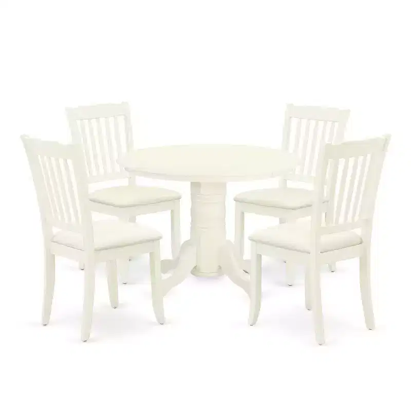 HomeStock 5-Piece Round Buttermilk and Cherry Finish Solid Wood Top Dining table with 4-Chairs with Slat Back