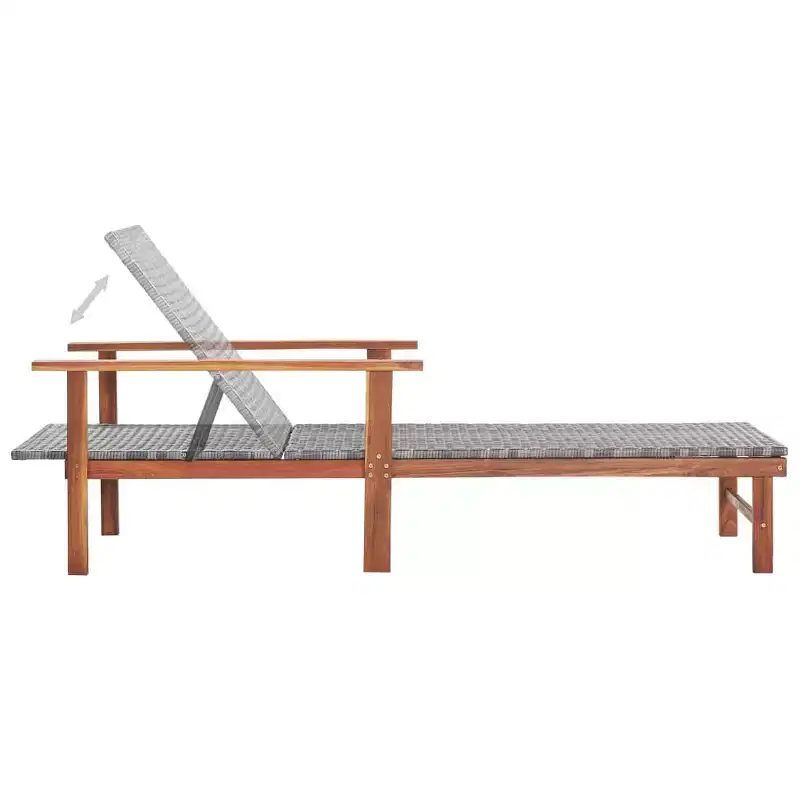 vidaXL Sunlounger Poly Rattan, Solid Acacia Wood Standard