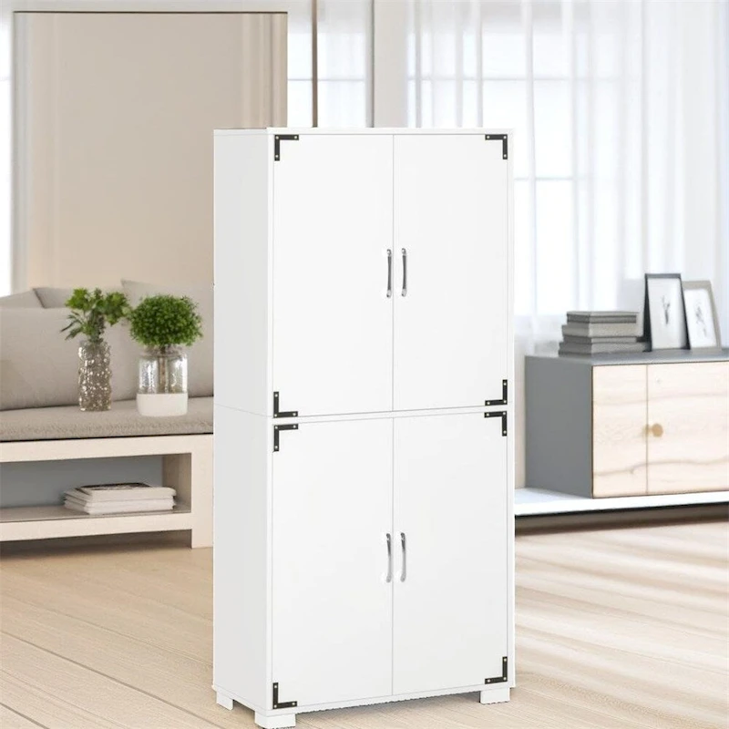 Kitchen Pantry Cabinet with 4 Door Cupboard and Storage Shelves - N/A