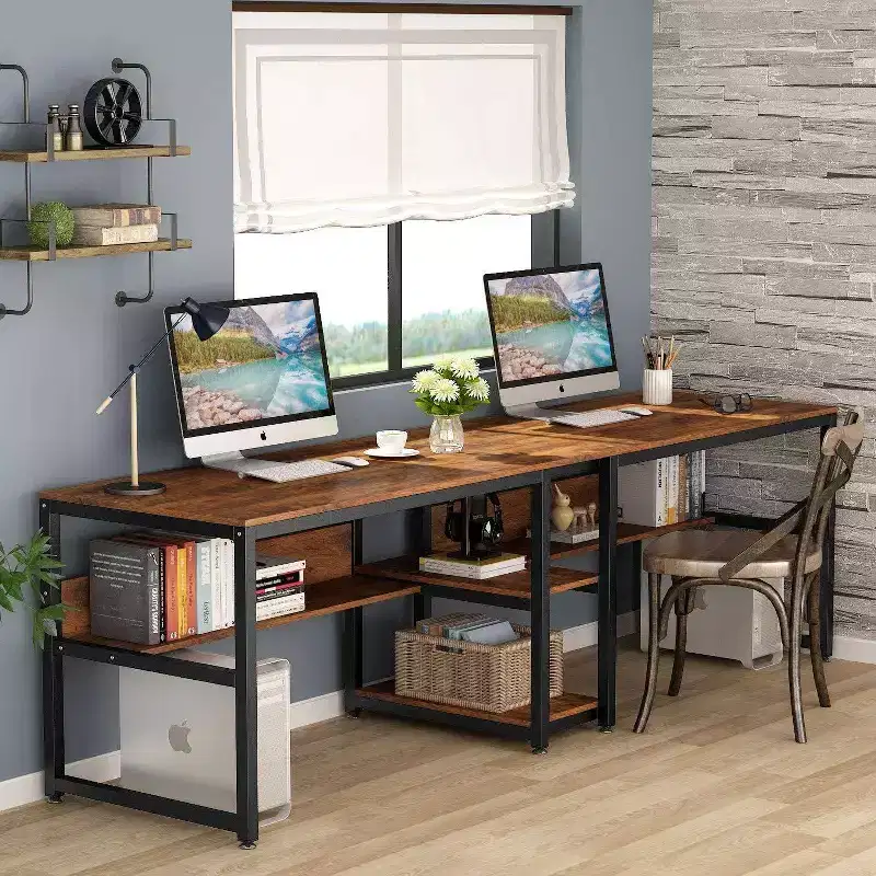 LITTLE TREE 78.7" Computer Desk Light Brown