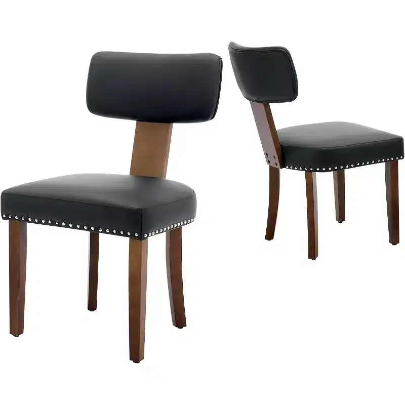 Dining Chair – Modern Leather Kitchen Chair with Curved Backrest, Hardwood Frame, Wooden Legs and Nail Head Decoration