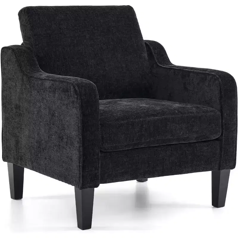 VINGLI Living Room Chairs , Black Accent Chair 5.5 Thick Seat Cushion Comfy Chair Soft Chenille Side Chair Upholstered Arm Chair