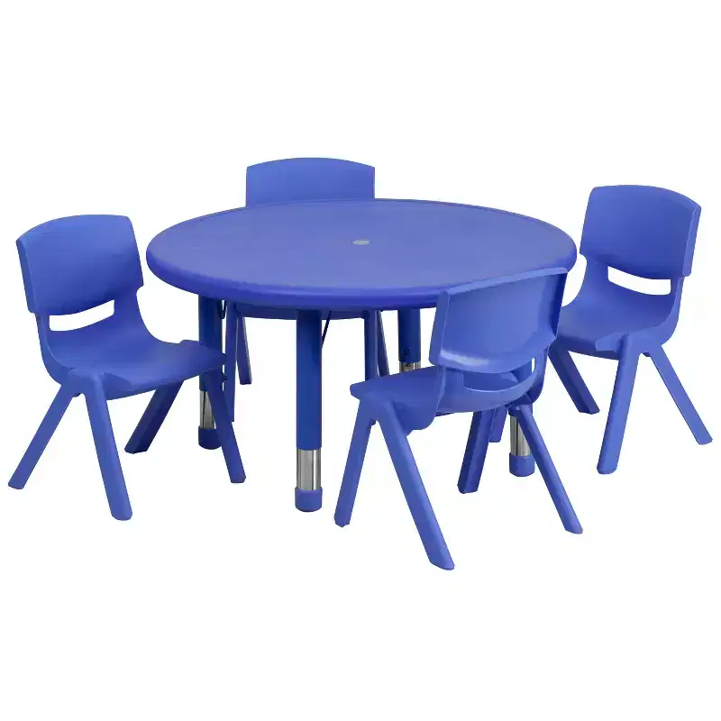 33 Round Plastic Height Adjustable Activity Table Set with 4 Chairs