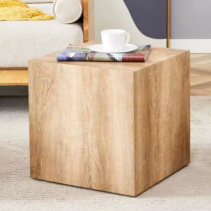 15.7 Light Wood Color MDF Coffee Table, Smooth Texture Minimalist Square No-Assembly Accent Table for Living Room