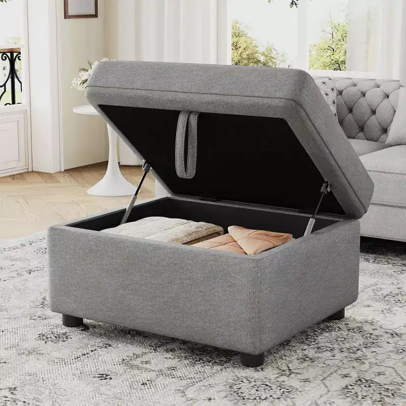 26.6'' Movable Storage Ottoman Footrest for Living Room Bedroom, Gray