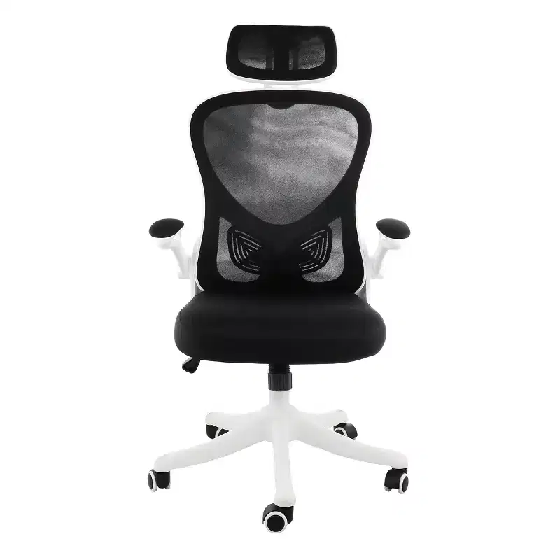 High Back Adjustable Mesh and Fabric Office Chair in White and Black with Adjustable Head Rest