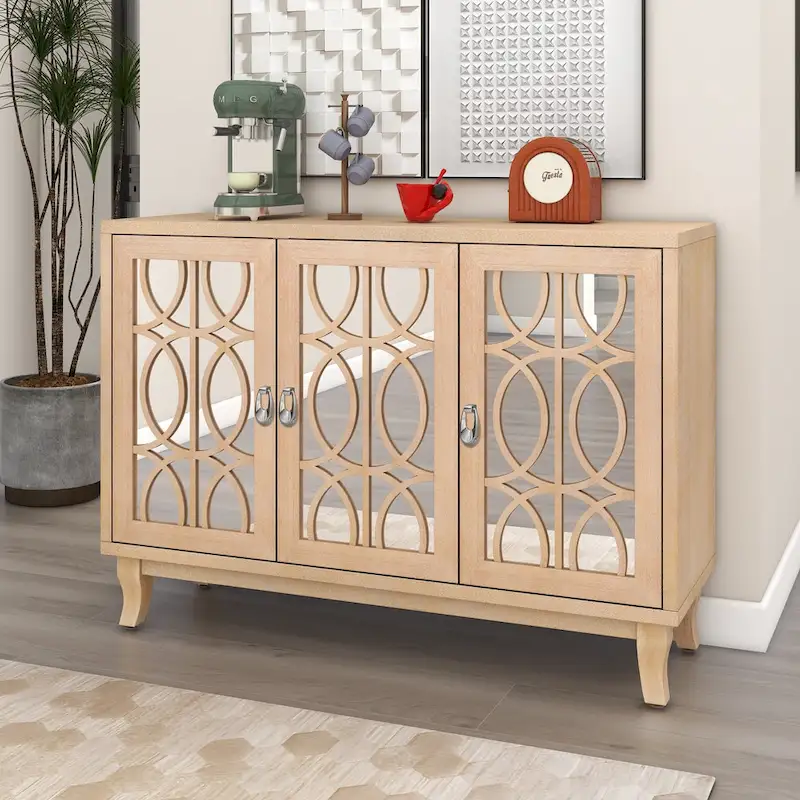MDF & Pine Mirrored 3-Door Sideboard Buffet Cabinet