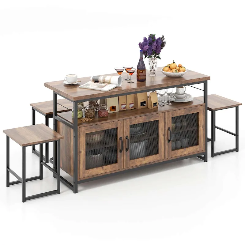 Costway 4 PCS Kitchen Island Set with Bench and Storage Heavy-duty - See Details