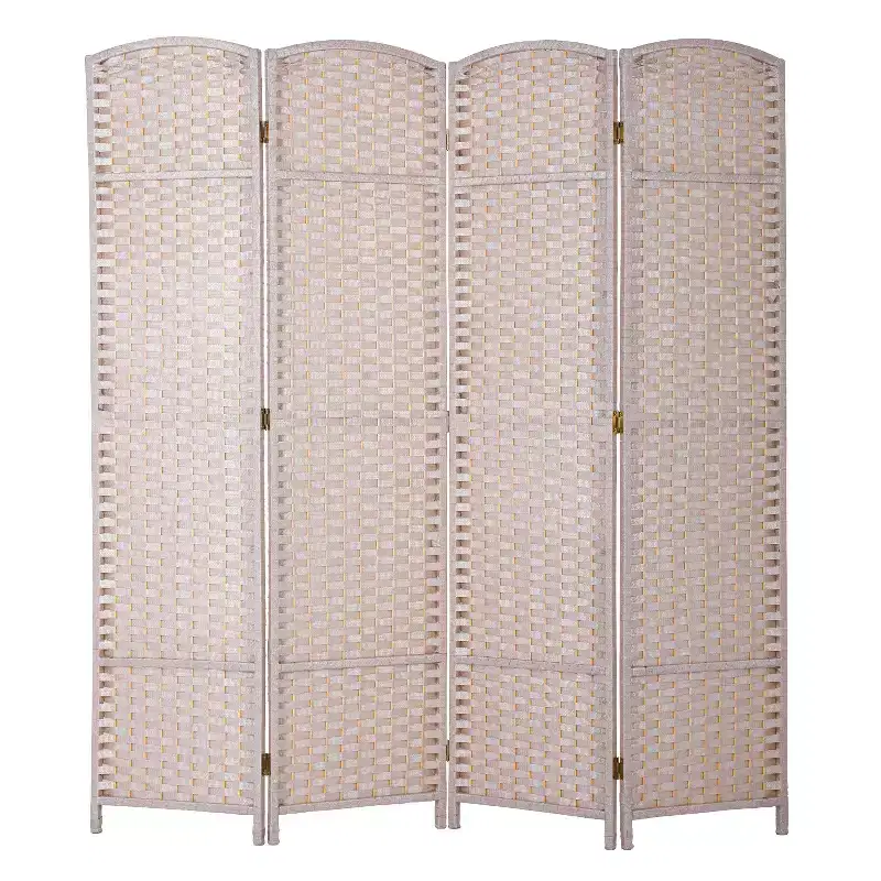 Round Top Woven Room Divider 4/6/8-Panel Foldable Partition Screen for Home Office