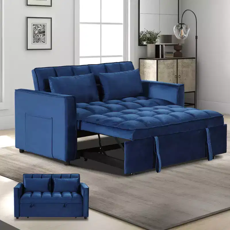 Bestier 55'' Convertible Sleeper Sofa Bed, Modern Chenille Fabric Sofa with Pull Out Bed and USB Ports for Living Room, RV, Trailer, Basement