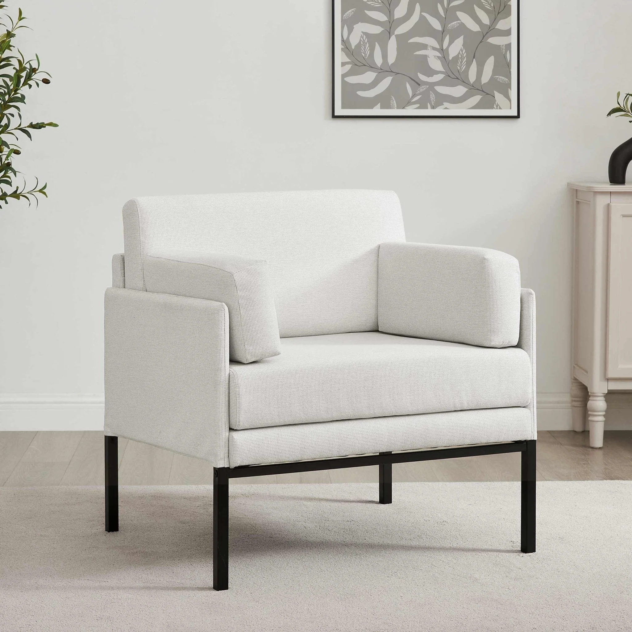 Boho Natural Stripe Woven Accent Chair with Textured Finish for Living Room