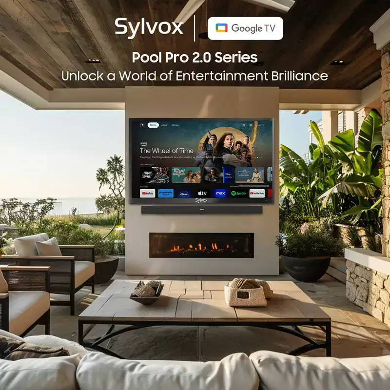 SYLVOX Outdoor Smart TV, 55 4K 2000nits Full Sun Outside TV, IP55 Waterproof, Latest Google TV with Dobly Atmos (Pool Pro 2.0)