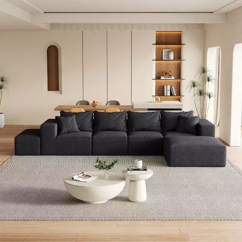 132'' L-Shaped Modular Sectional Sofa with Chenille Upholstery, 6-Piece Couch Set with Deep Cushions and Throw Pillows for Living Room and Bedroom