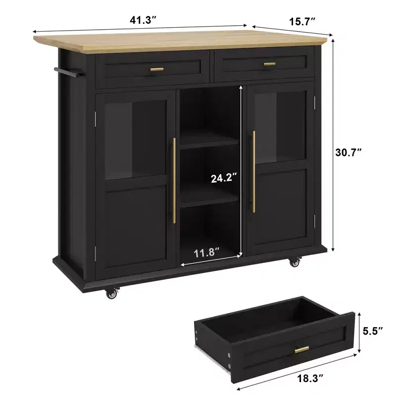 Multi-Functional Rolling Kitchen Island with Drop Leaf,Mobile Storage Cabinet with Drawers, Bar Cart,Freestanding Kitchen Cart Table for Modern Homes
