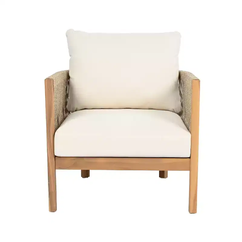 Christopher Knight Home Celeste Patio Rope Weaving Acacia Wood Upholstered Club Chair