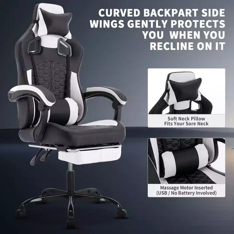 Swivel Gaming Chair Office Chairs with Wheels,Reclining Back,Adjustable Seat Height&Footrest,Ergonomics Video Game Chairs,300lbs Max