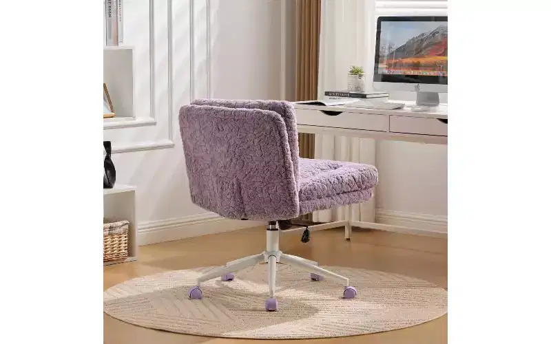 TUYOHW Plush Faux Alpaca Ergonomic Office Chair, 26.4 Wide Seat Home Office Desk Chair, Adjustable Swivel Vanity Chair with Metal Base