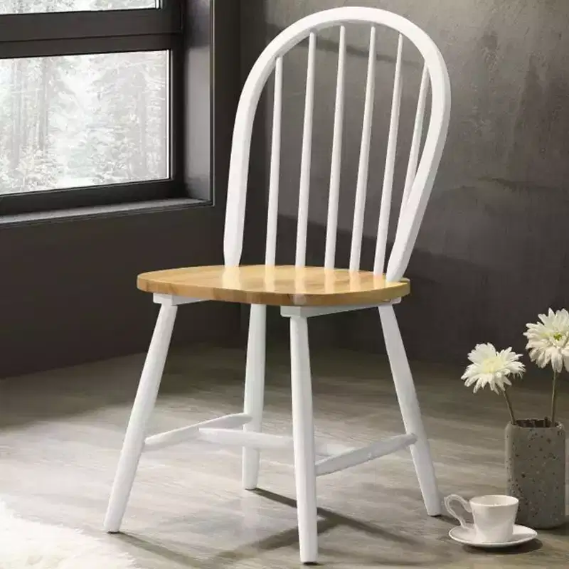 Simple Relax Set of 4 Dining Side Chair with Spindle Back in Natural and White