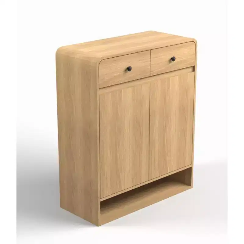 Semi-Circular 1-Drawer 2-Cabinet Panel Shoe Cabinet, Natural Wood Color