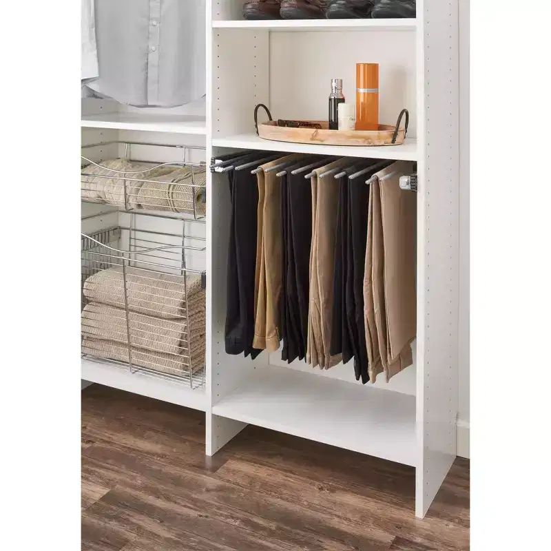 24'' Pull-Out Chrome Pant Rack for Closet, 16 Non-Slip Rods, Full-Extension Ball-Bearing Slides