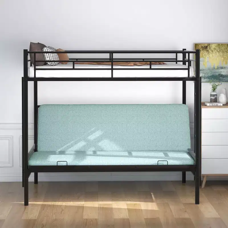 Twin over Full Metal Bunk Bed, Multi-Function,Black