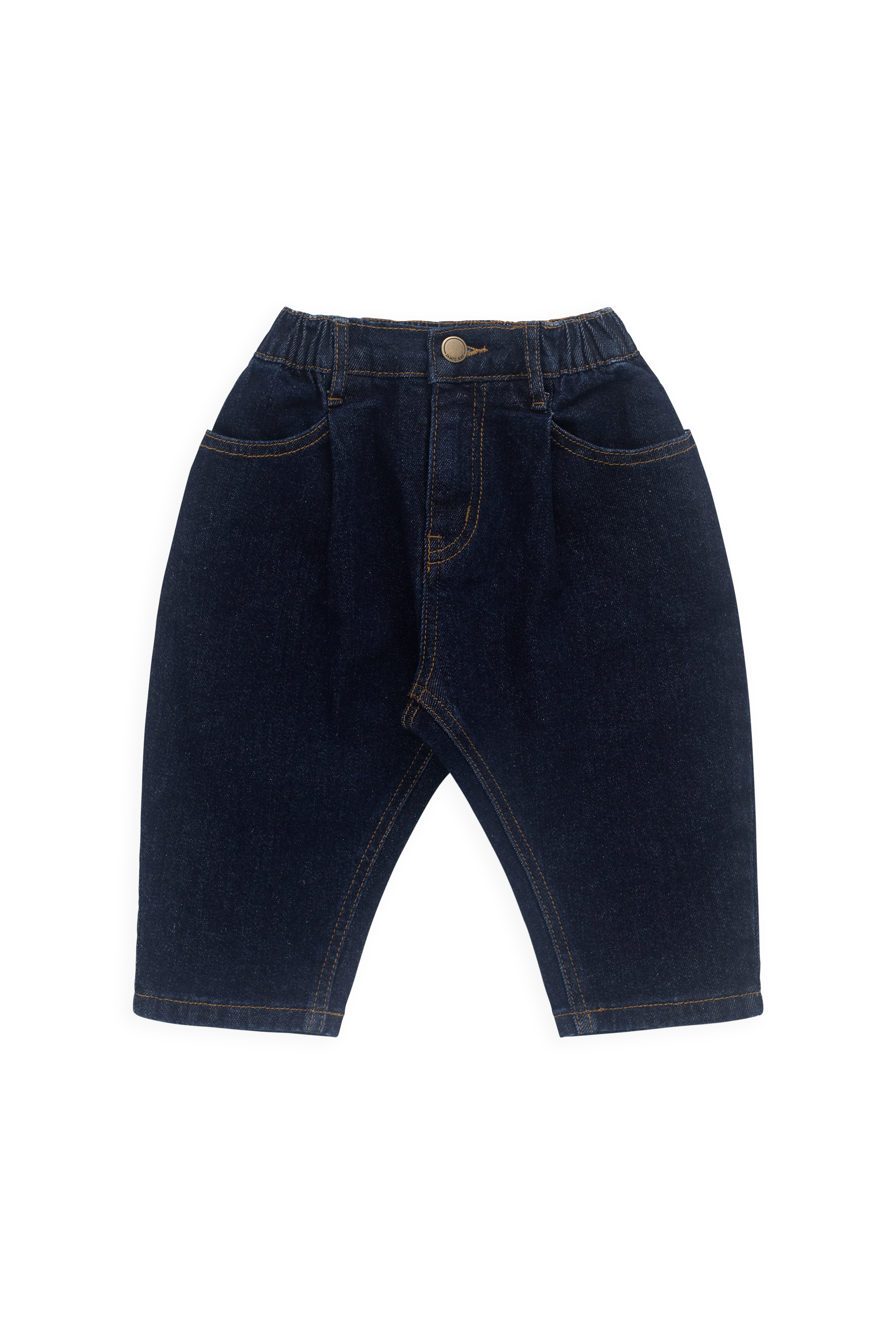 Casual Mid Indigo Denim Cotton Tapered Pant with Elastic Waistband & Functional Pockets for Kids 6M–8Y