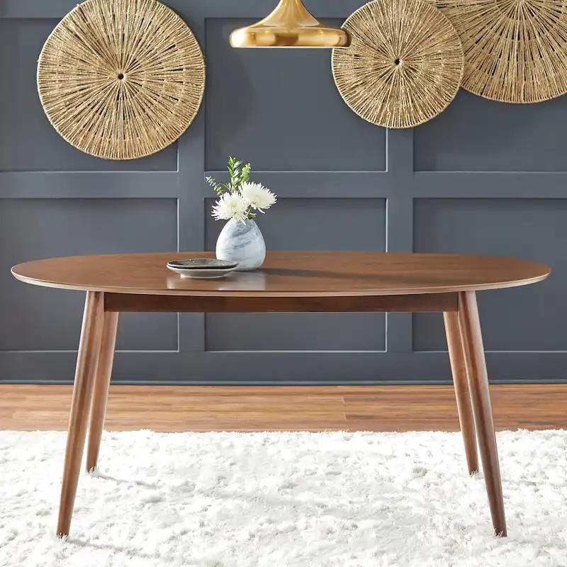 Modern Oval Dining Table, Walnut or Black Finish, Tapered Legs, Wood Construction