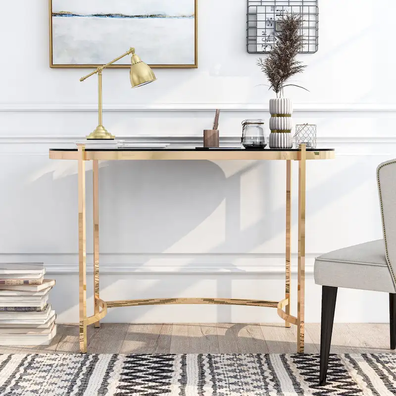 Allade Modern Gold 44-inch Glass Computer Desk by Furniture of America