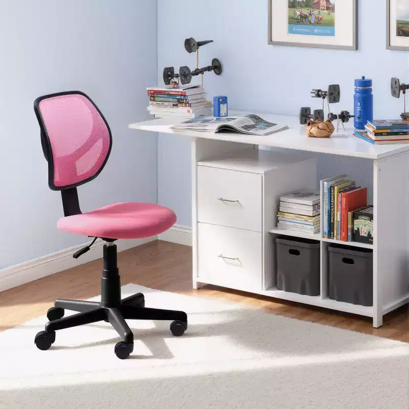 Desk Chair Mesh Armless, Ergonomic Adjustable Mid-Back Compact Rolling Swivel Computer Task Chair for Home Office Study Work, Pink