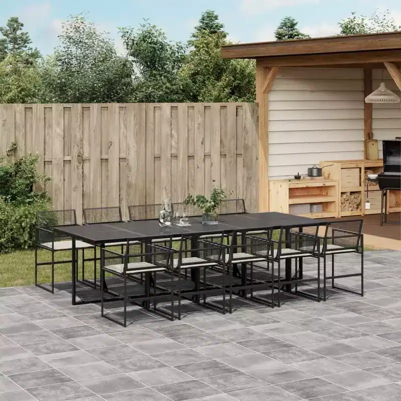 vidaXL Patio Dining Set with Cushions Outdoor Table and Chair Black Poly Rattan
