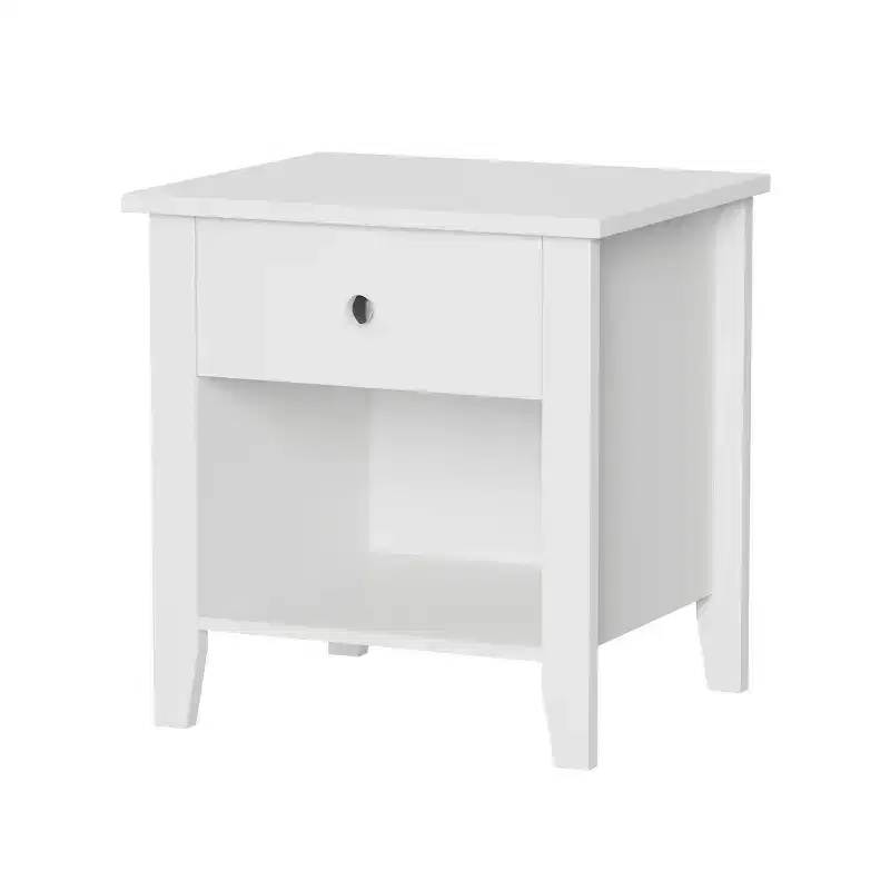 Hastings Home Wood End Table with Drawer and Open Shelf, Traditional Bedroom or Living Room Furniture, Use as Nightstand Table or Side Table, White