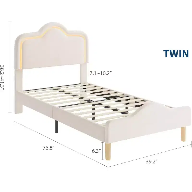 Upholstered Bed Frame - Adjustable Headboard & Footboard, Soft Soft Princess Platform, Sturdy Wooden Slats, Easy Assembly, No Box Spring Needed