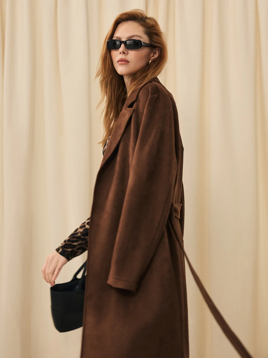 Faux Suede Mid-Length Coat