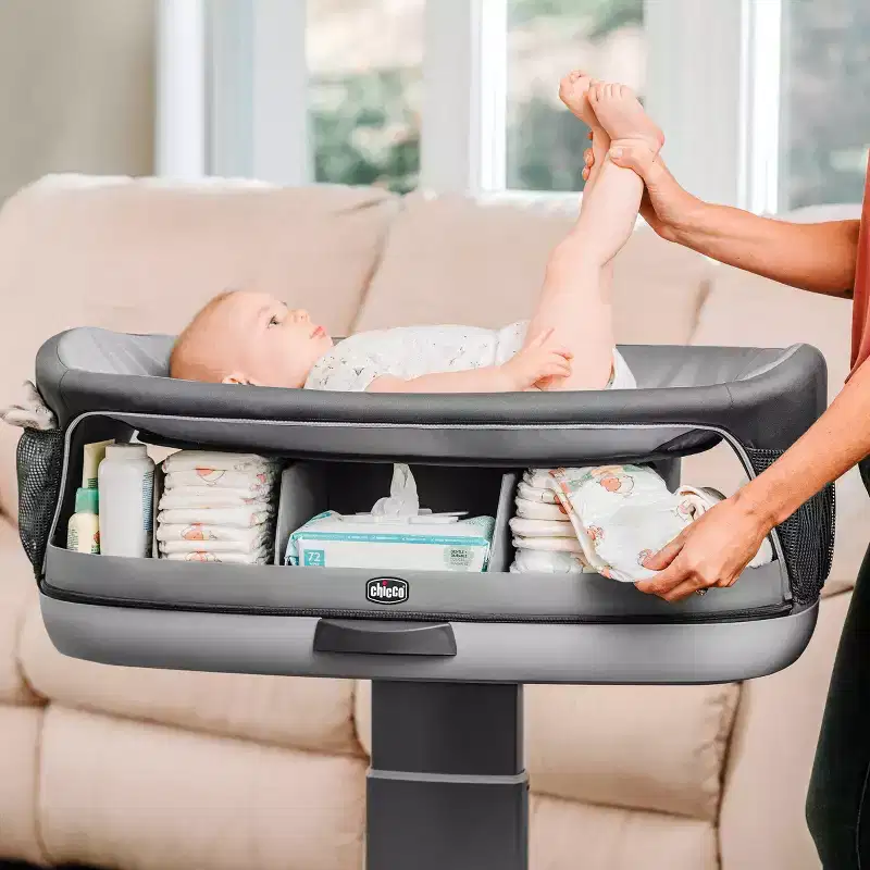 Bassinet Changer & Organizer Gray Rounded Corners Modern Style 30 lb Capacity