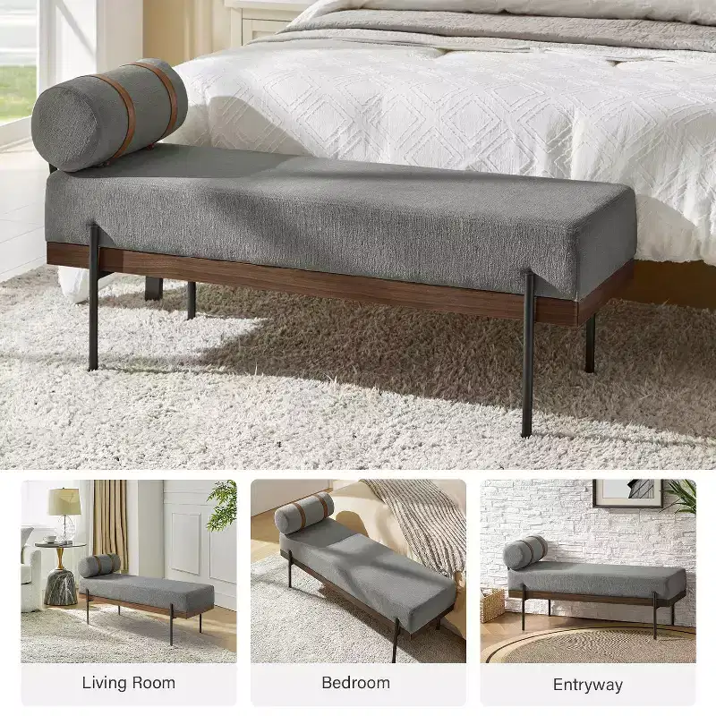 Entryway Bench with Removable Pillow, Industrial Style