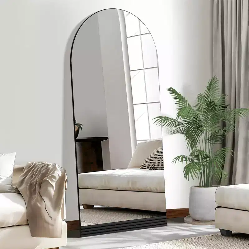 Arched Full-Length Mirror with Metal Frame, 31 x 70 in, Black